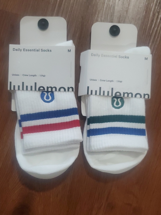 lululemon athletica Other - lululemon athletica White Crew Socks with Red, Blue and Green Stripes - Pair